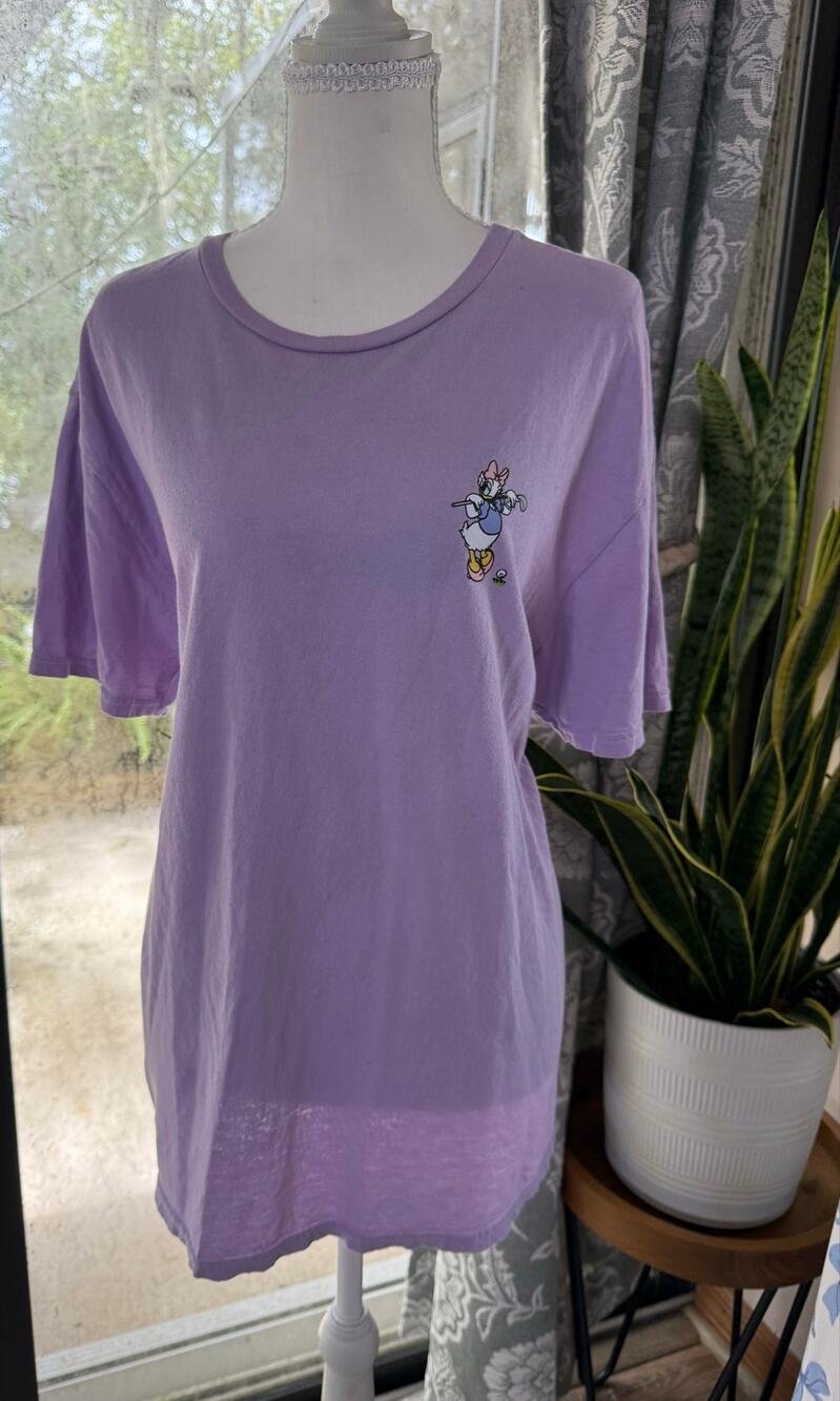Disney Donald Duck Daisy Duck Lavender Graphic T-Shirt L Double Sided Cotton